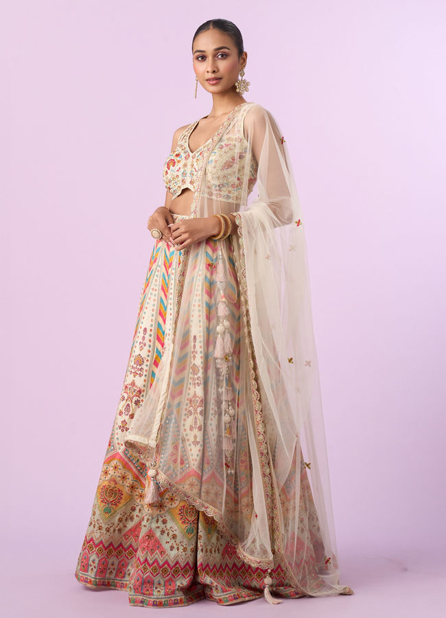 Mohey Women Glistening Cream Elegance Lehenga