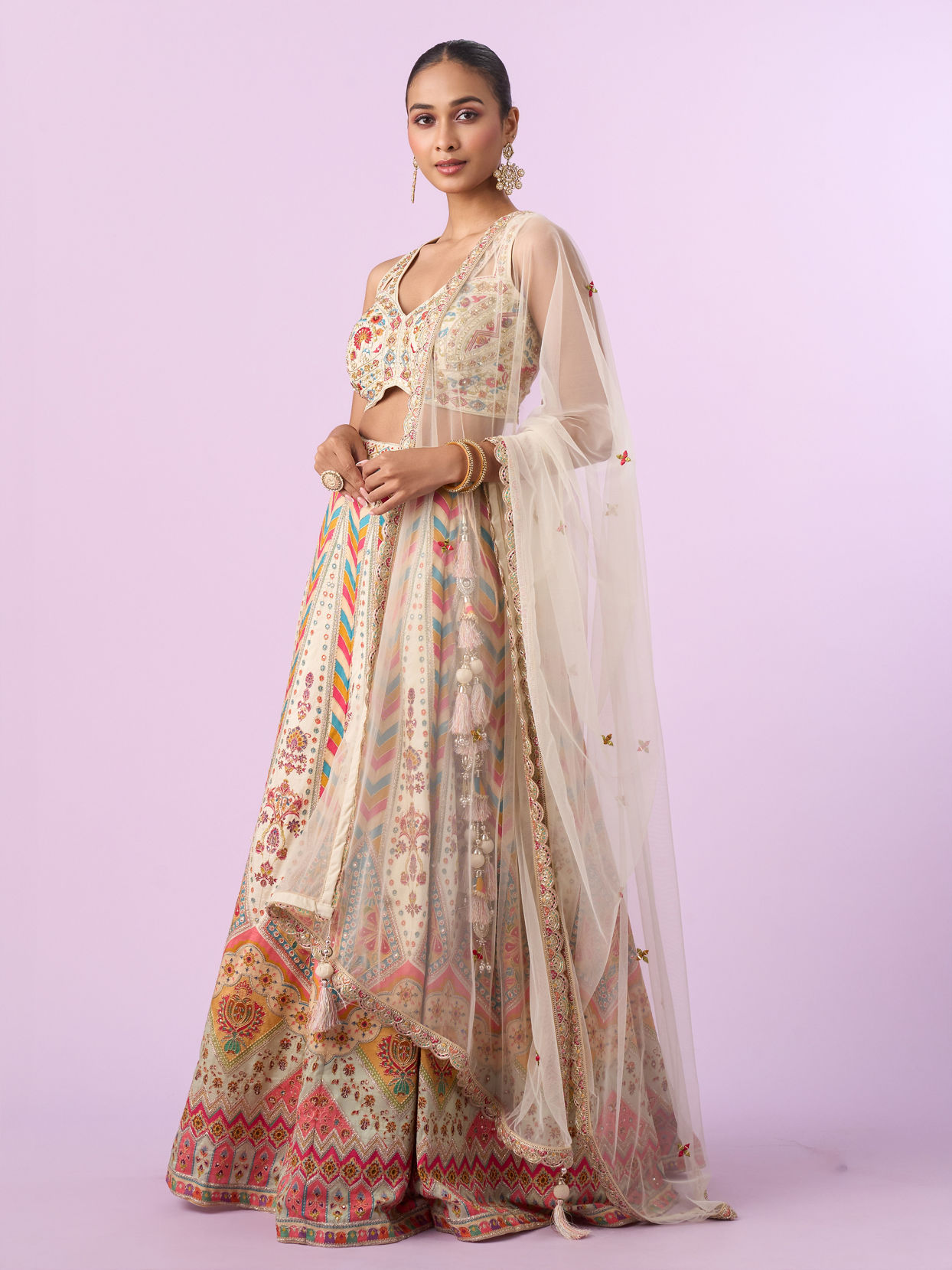 Mohey Women Glistening Cream Elegance Lehenga