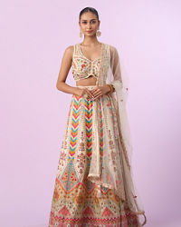 Mohey Women Glistening Cream Elegance Lehenga