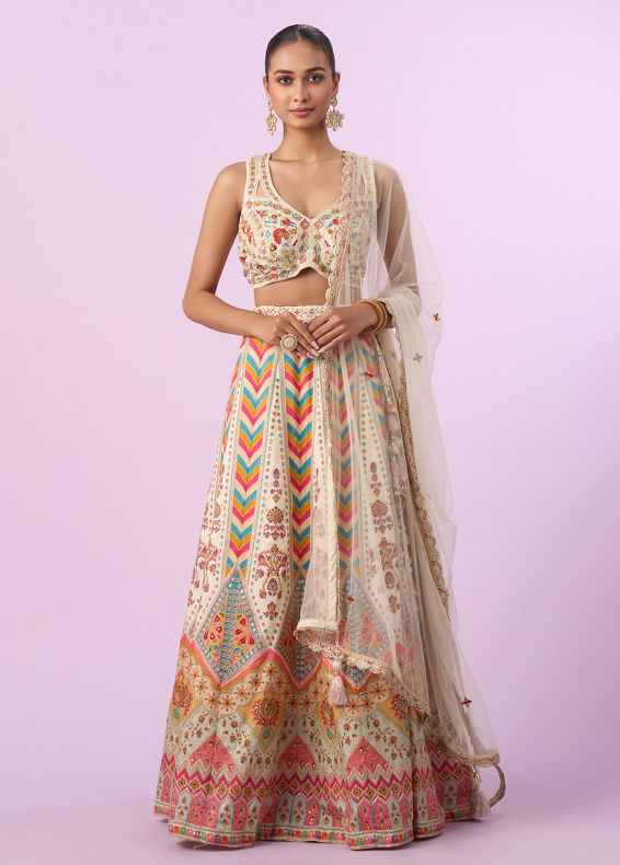 Mohey Women Glistening Cream Elegance Lehenga