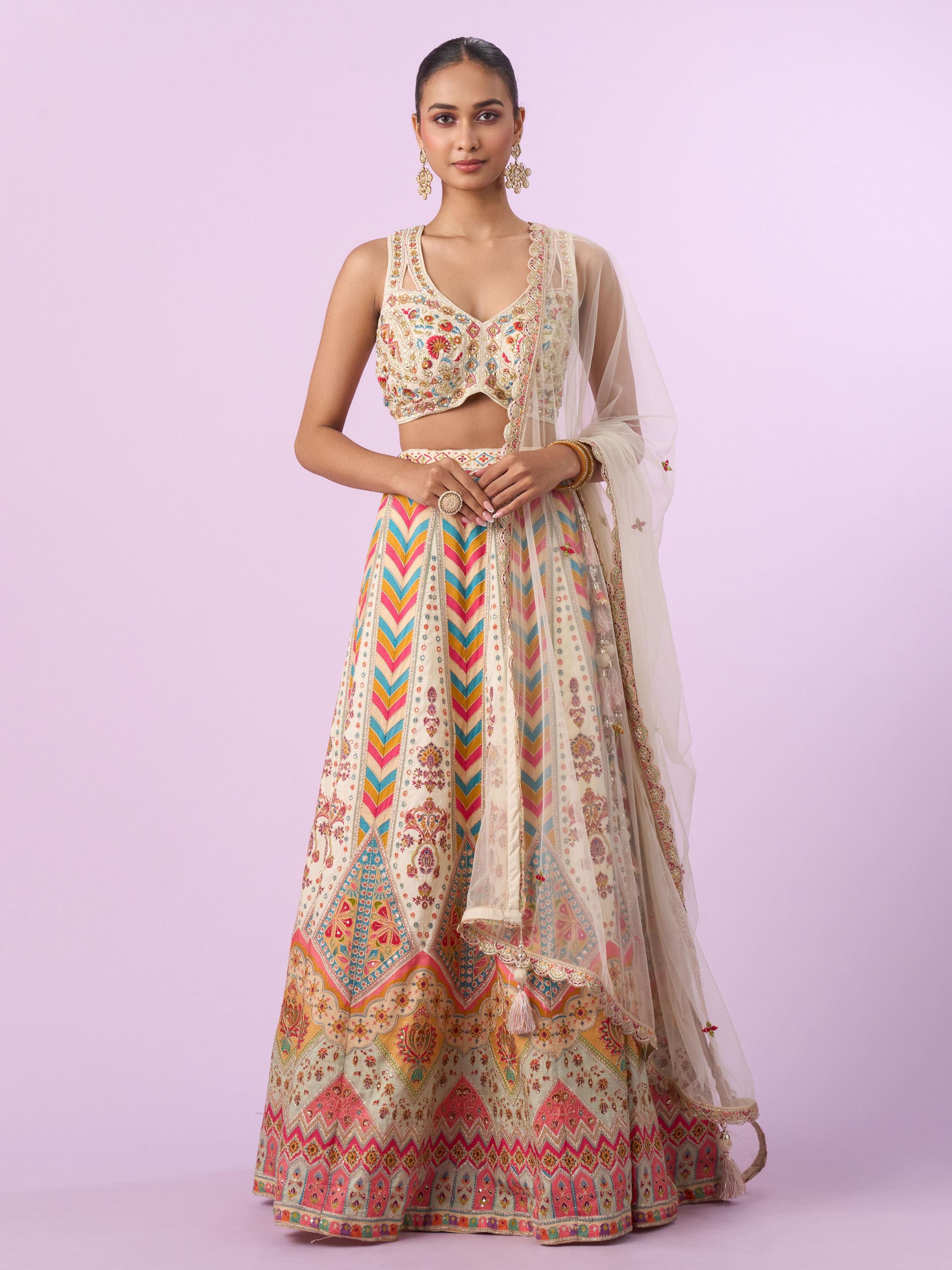 Mohey Women Glistening Cream Elegance Lehenga