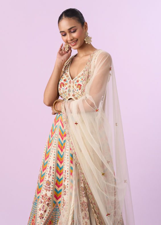 Mohey Women Glistening Cream Elegance Lehenga