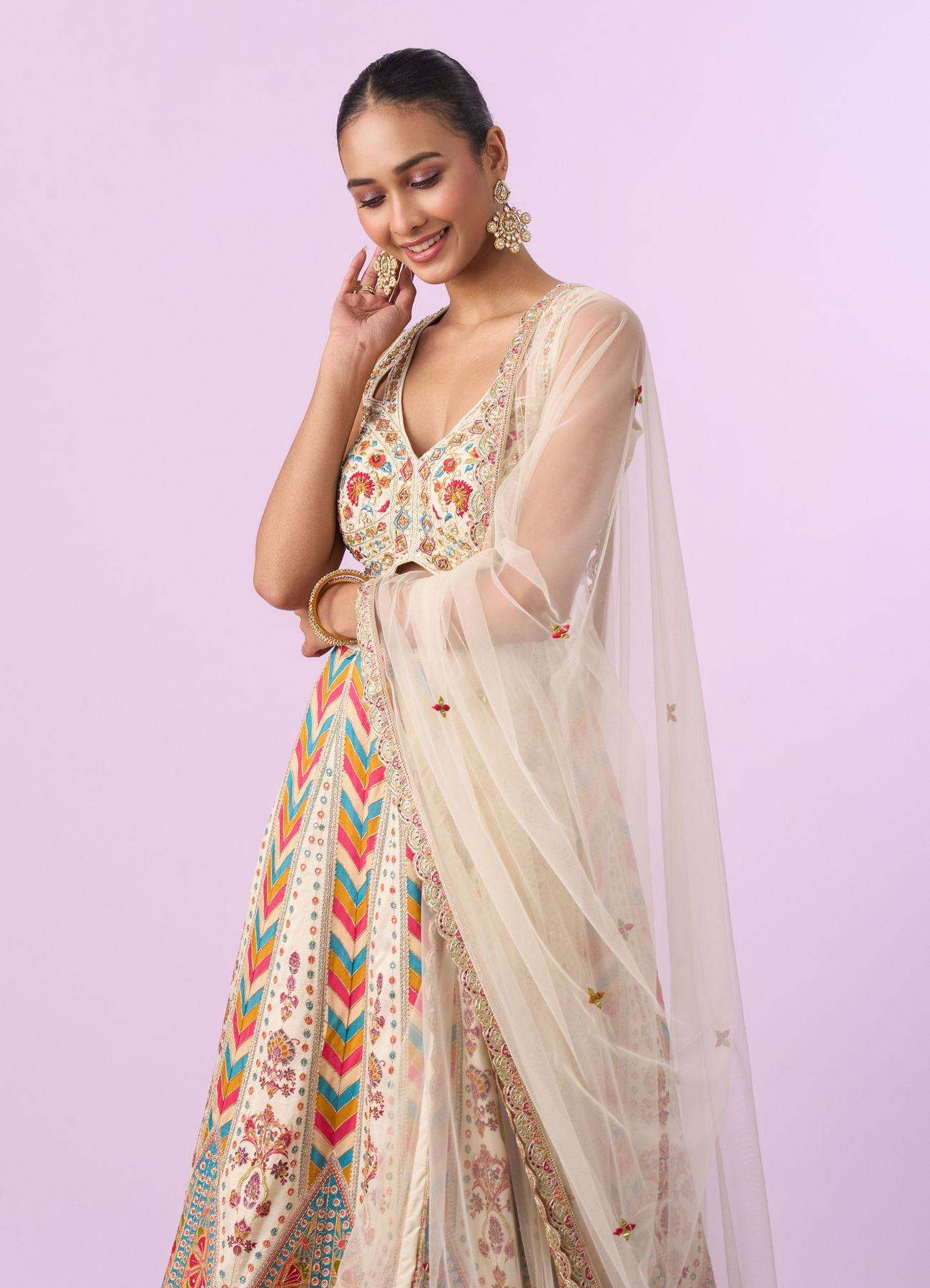 Mohey Women Glistening Cream Elegance Lehenga