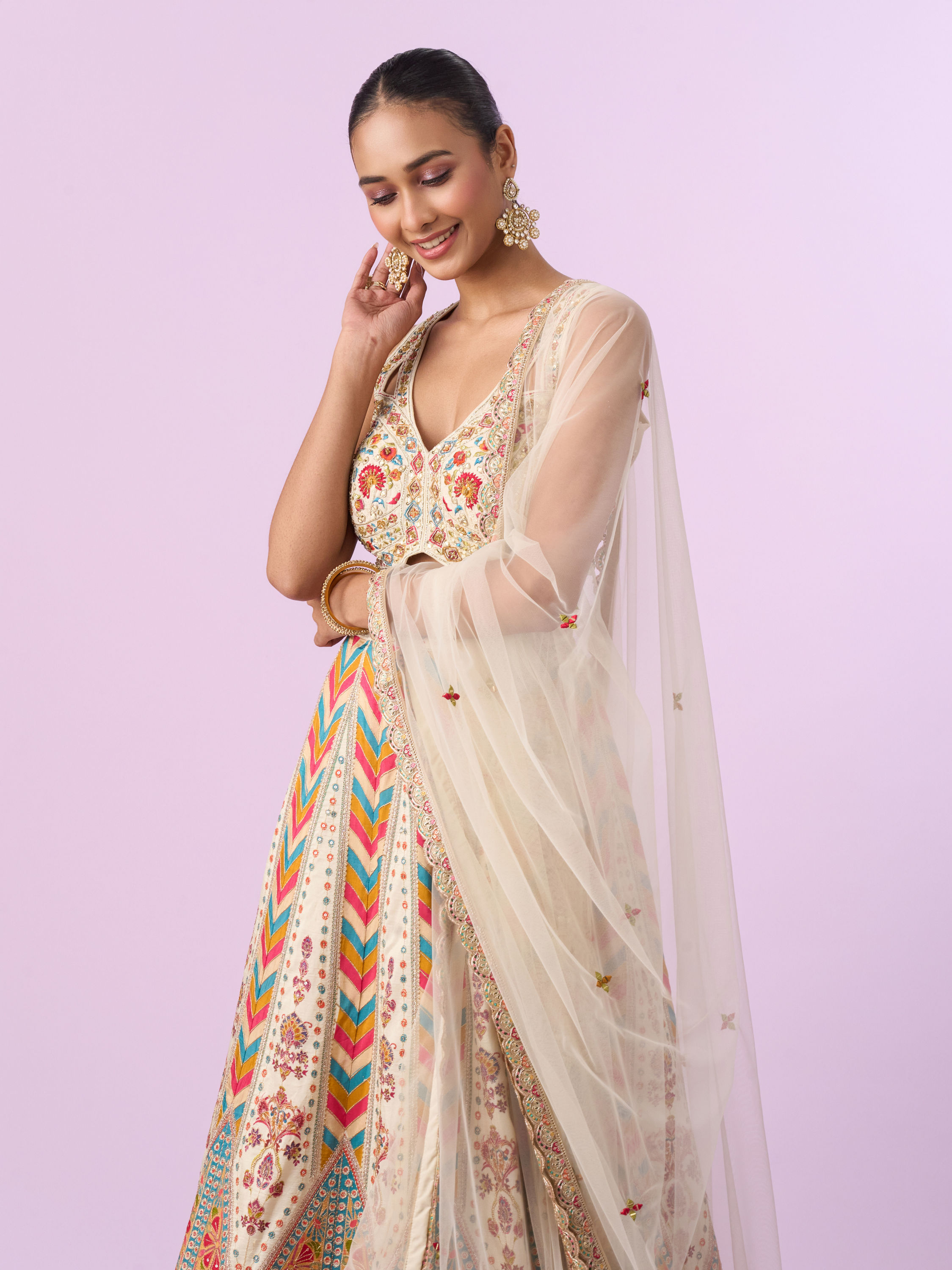 Mohey Women Glistening Cream Elegance Lehenga