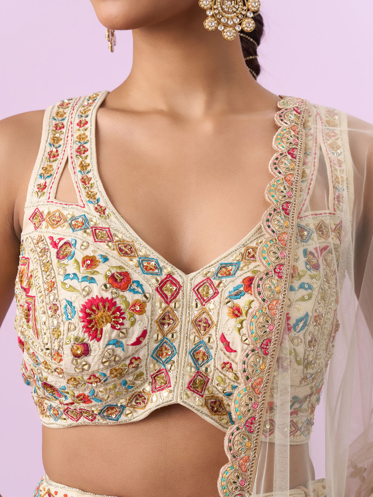 Mohey Women Glistening Cream Elegance Lehenga