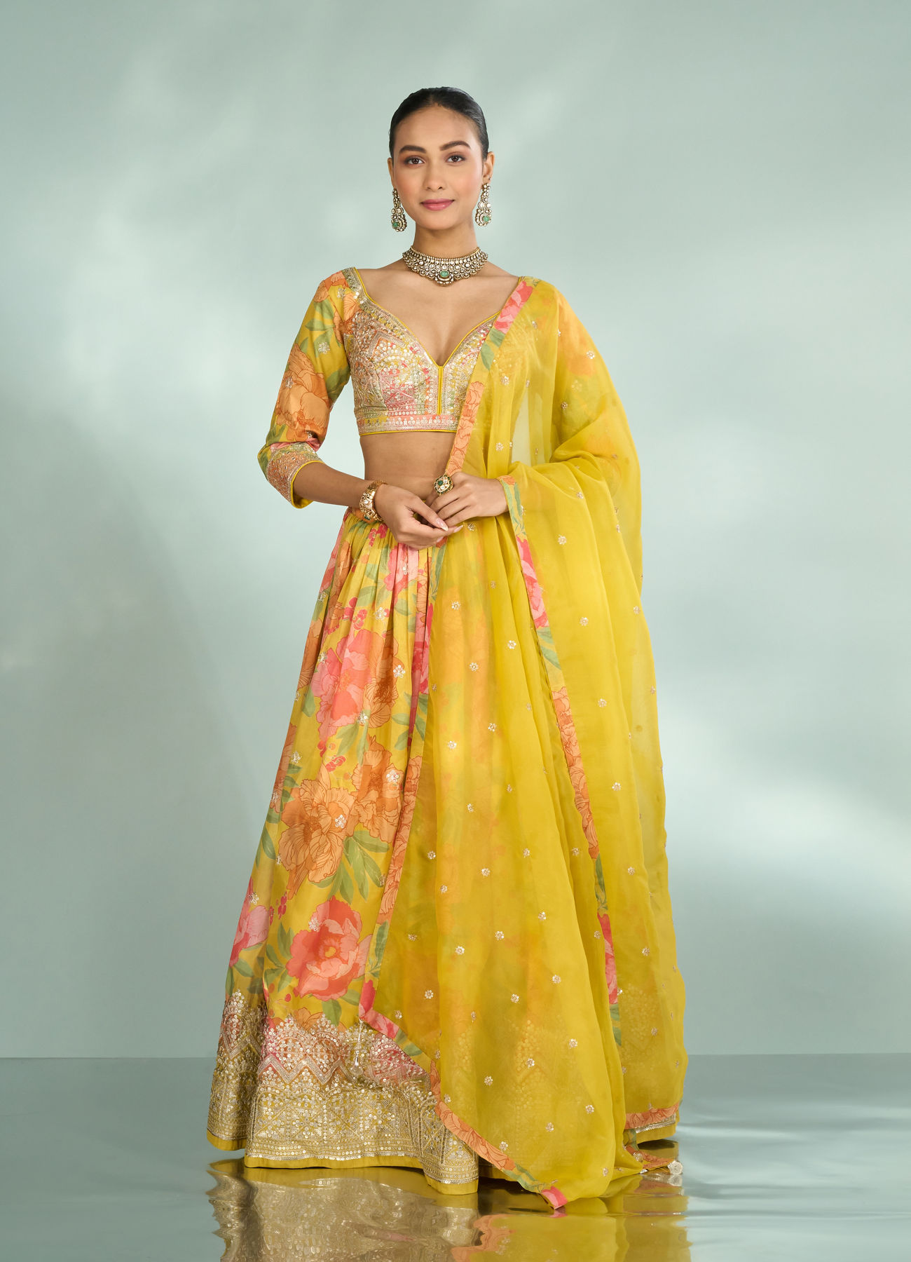 Mohey Women Emerald Splendor Lehenga