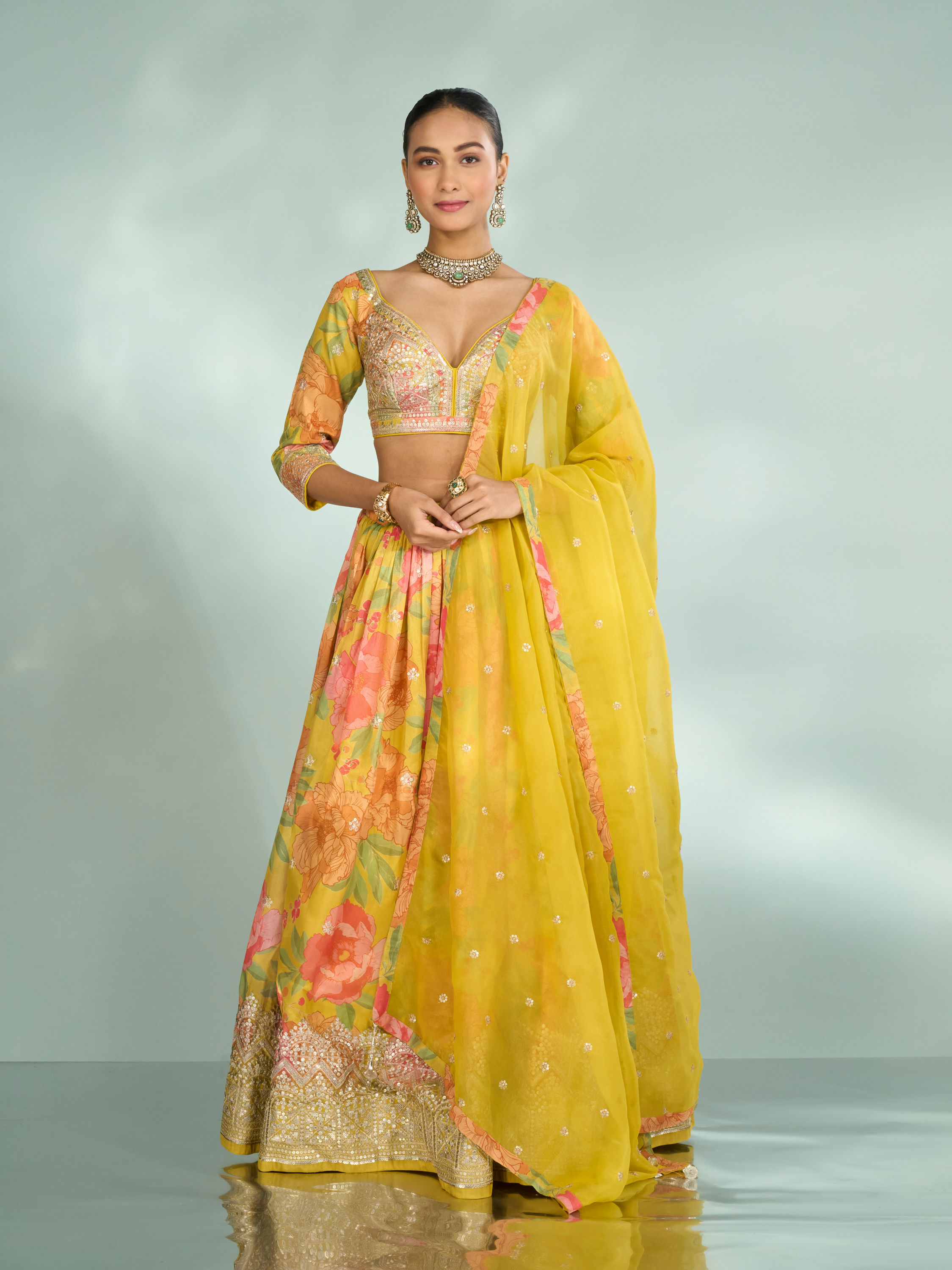 Mohey Women Emerald Splendor Lehenga
