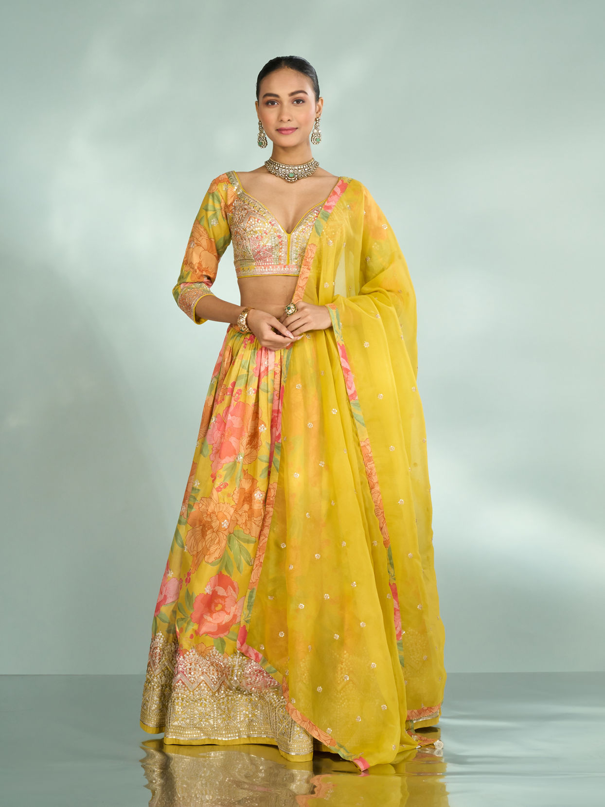 Mohey Women Emerald Splendor Lehenga