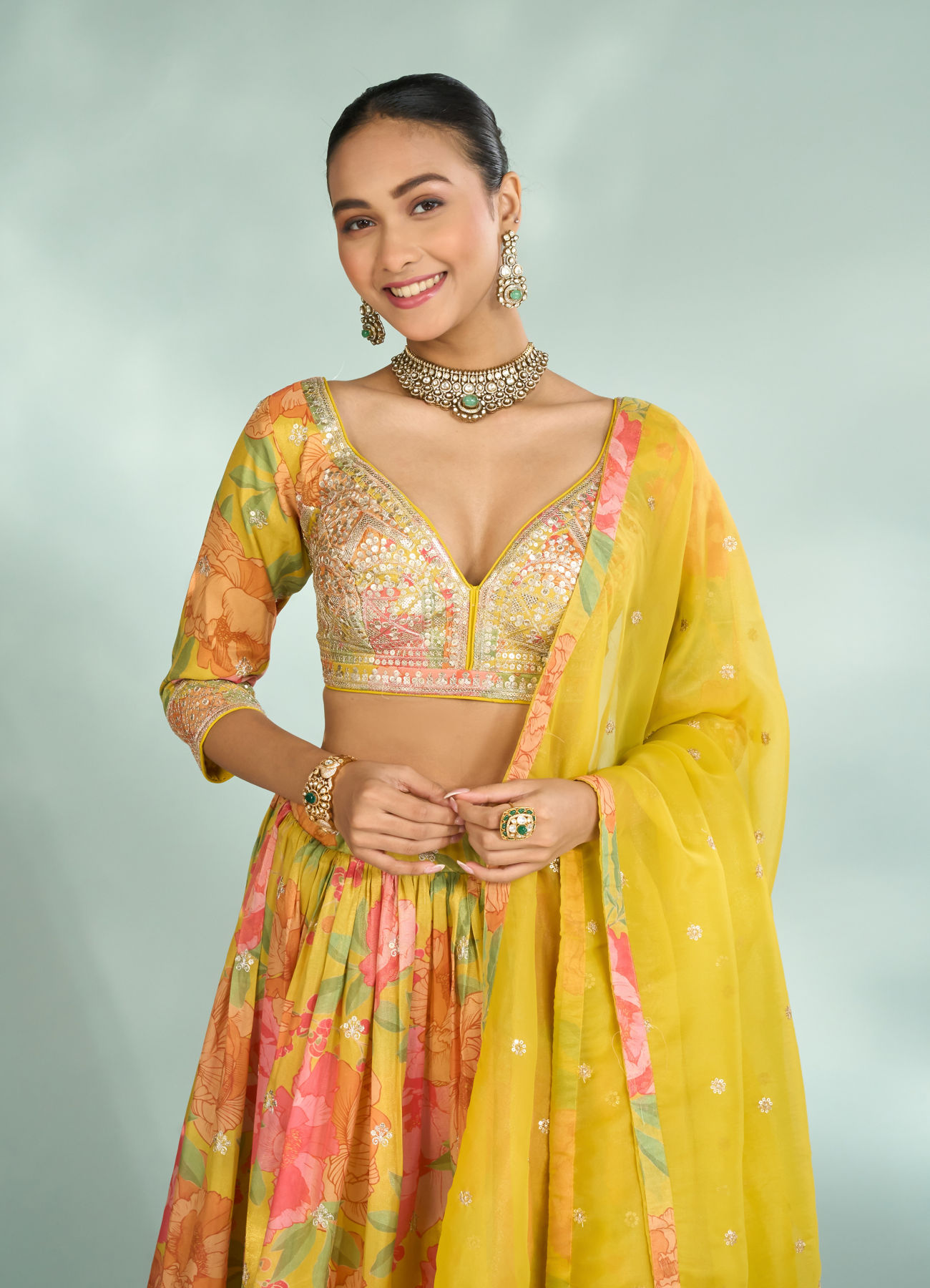 Mohey Women Emerald Splendor Lehenga