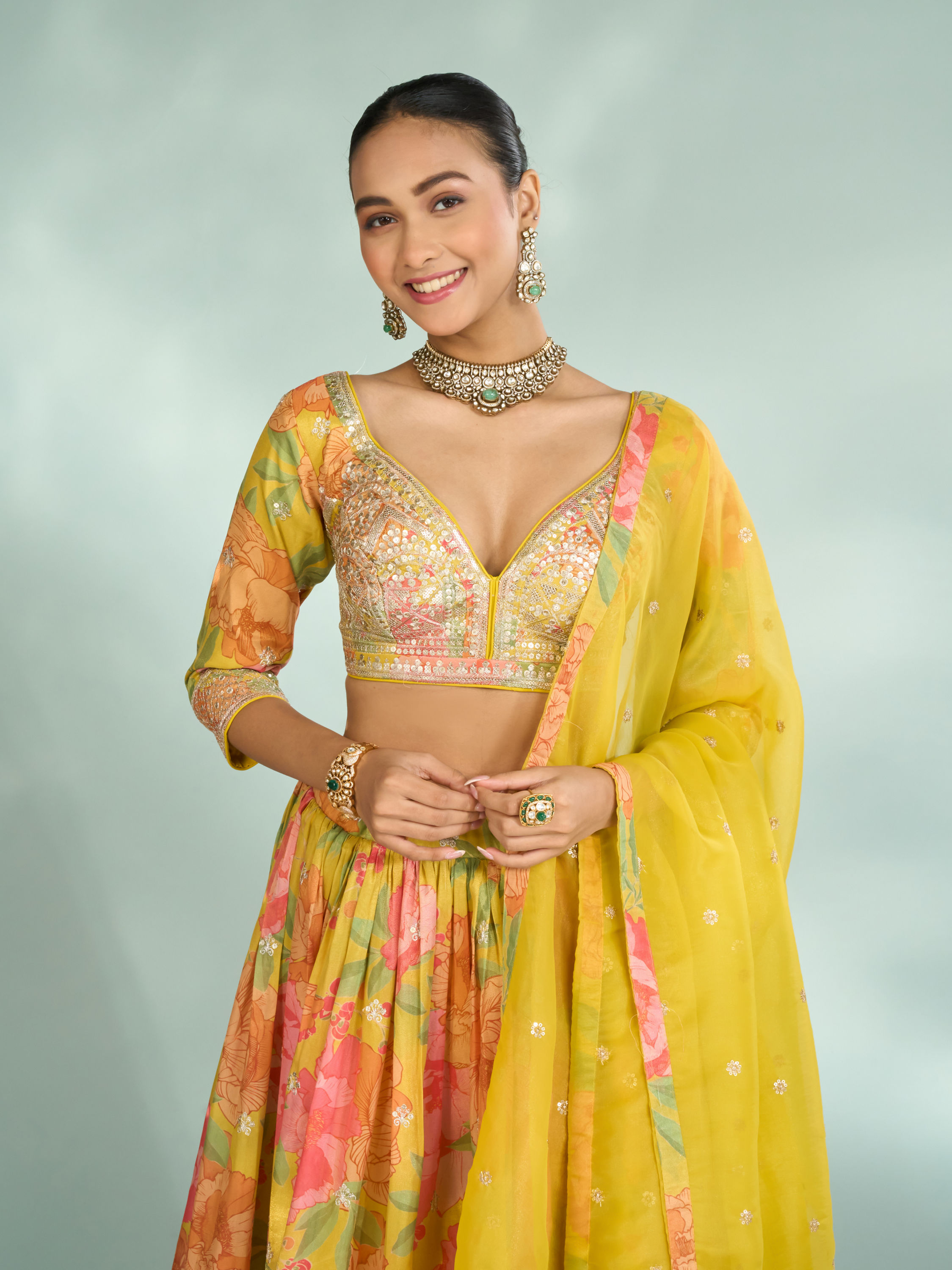 Mohey Women Emerald Splendor Lehenga