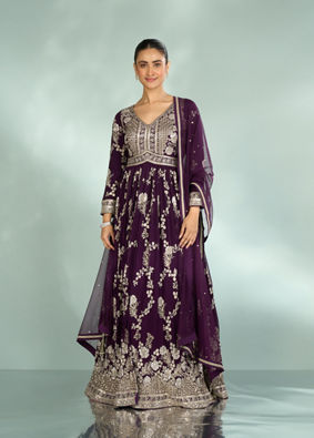 Mohey Women Wine Grandeur Georgette Anarkali Suit