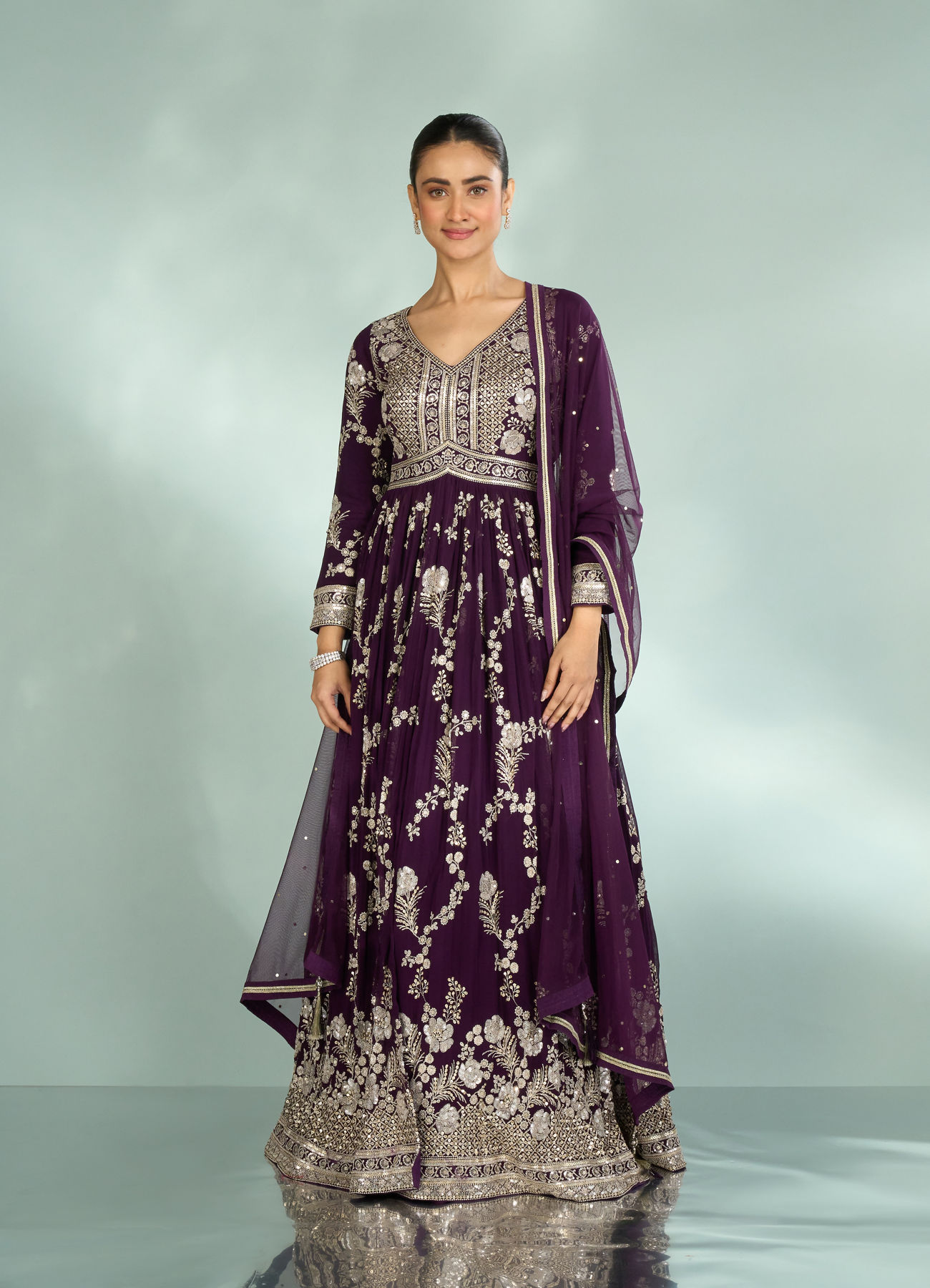 Mohey Women Wine Grandeur Georgette Anarkali Suit