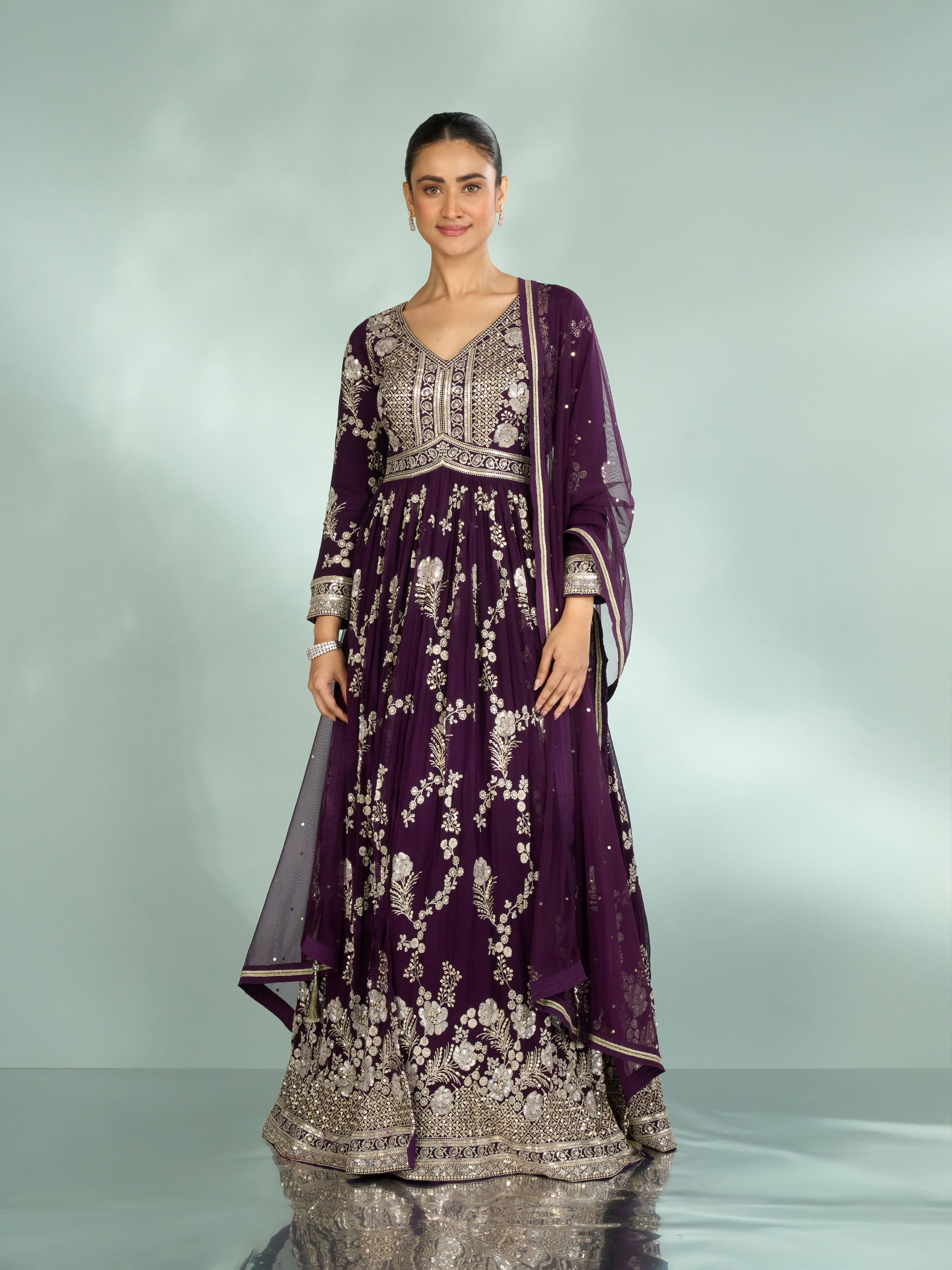 Mohey Women Wine Grandeur Georgette Anarkali Suit