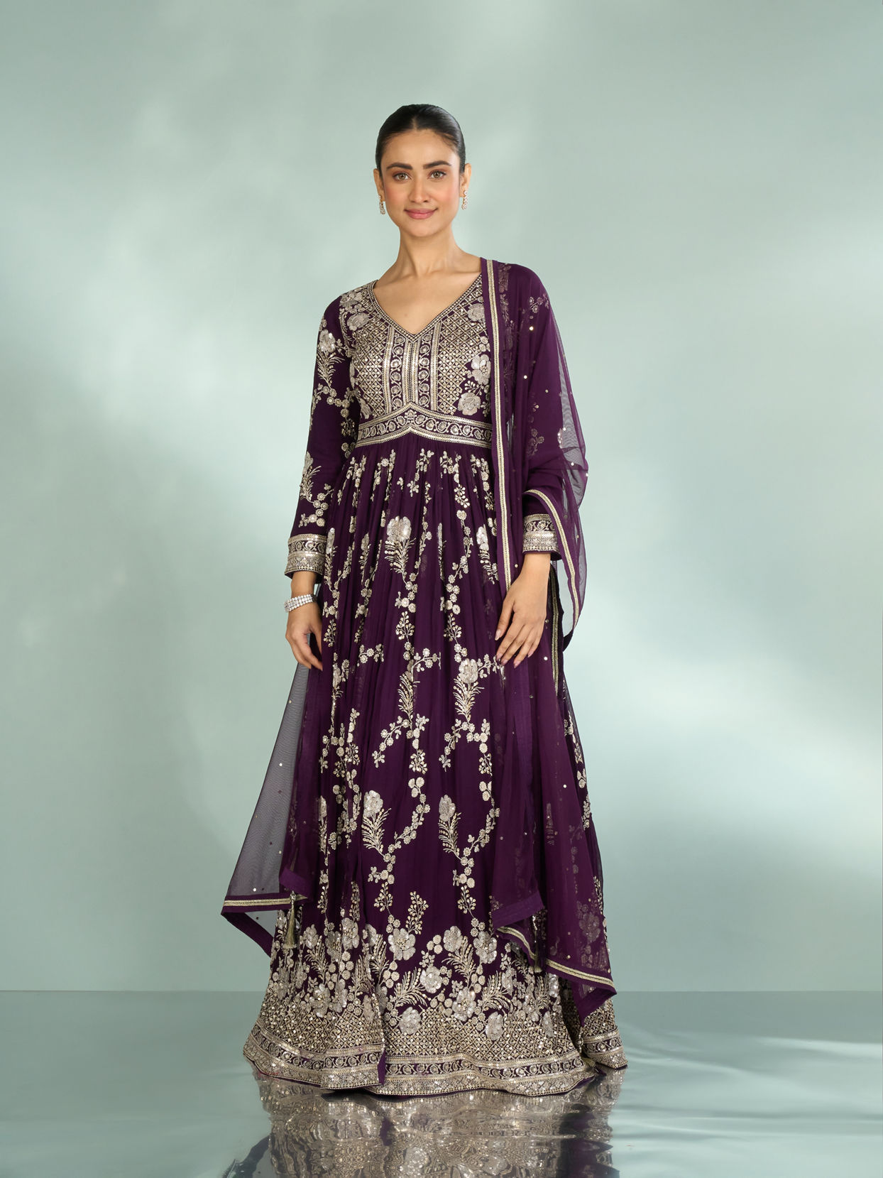 Mohey Women Wine Grandeur Georgette Anarkali Suit