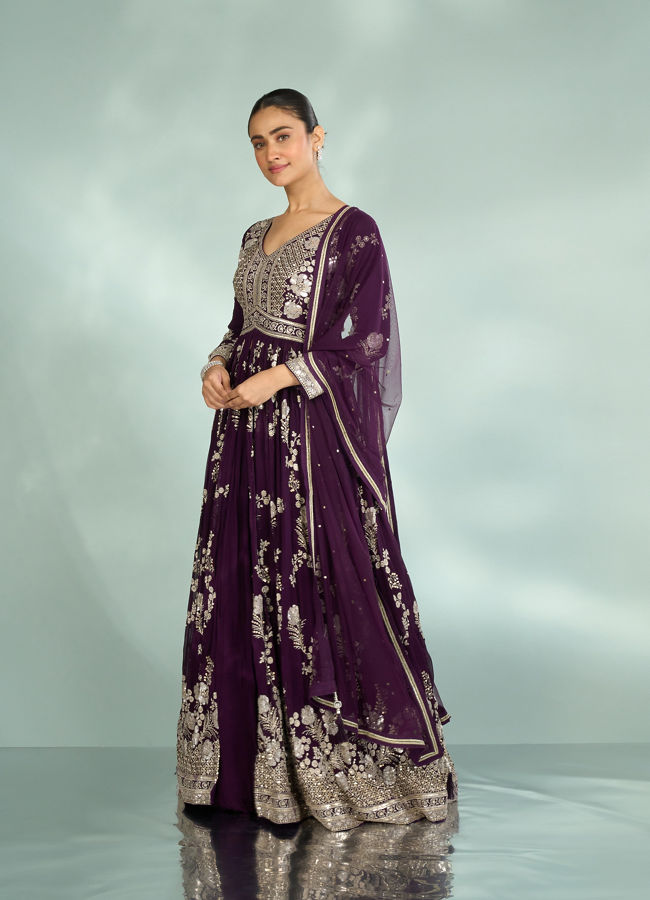 Mohey Women Wine Grandeur Georgette Anarkali Suit