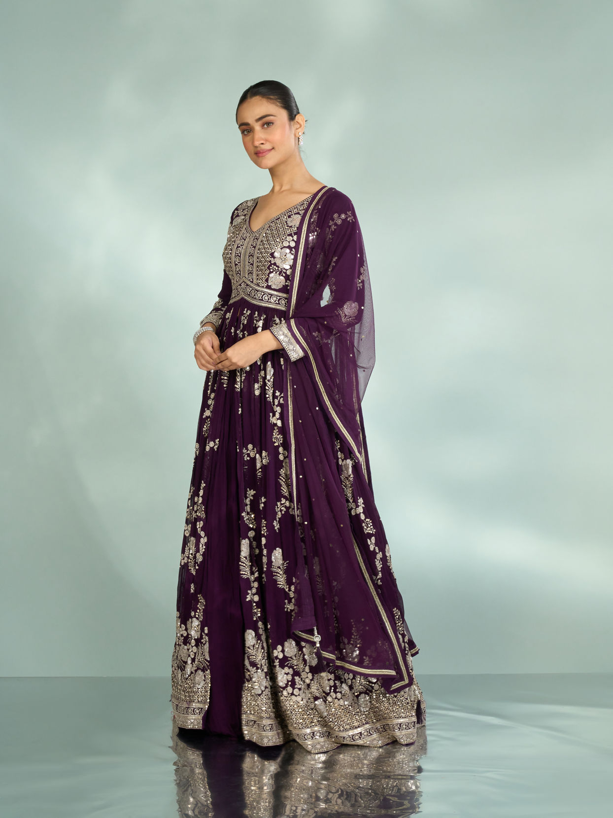 Mohey Women Wine Grandeur Georgette Anarkali Suit