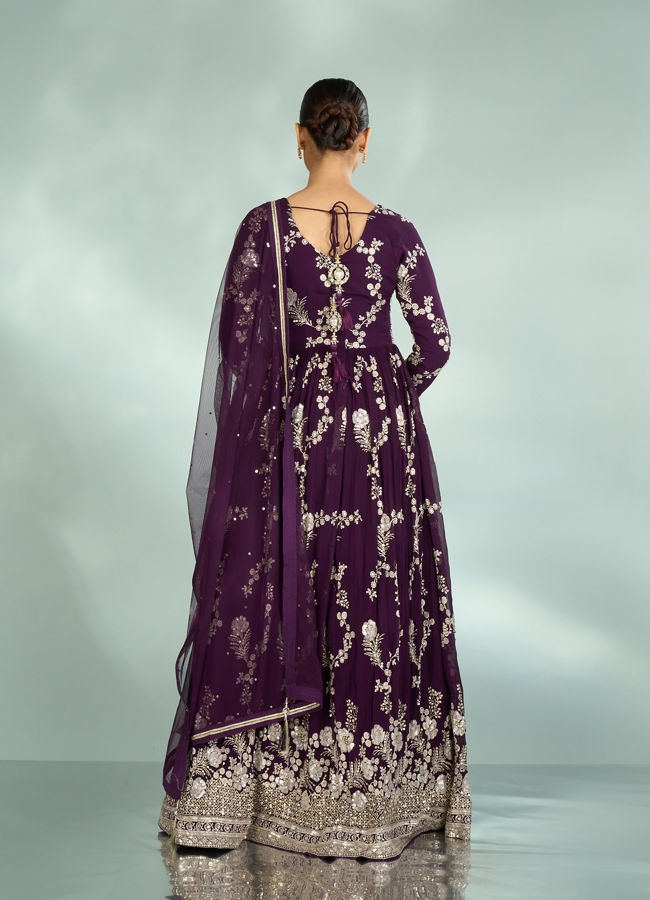 Mohey Women Wine Grandeur Georgette Anarkali Suit