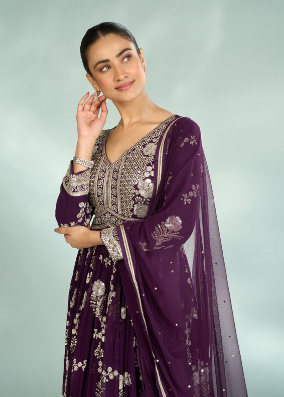 Mohey Women Wine Grandeur Georgette Anarkali Suit