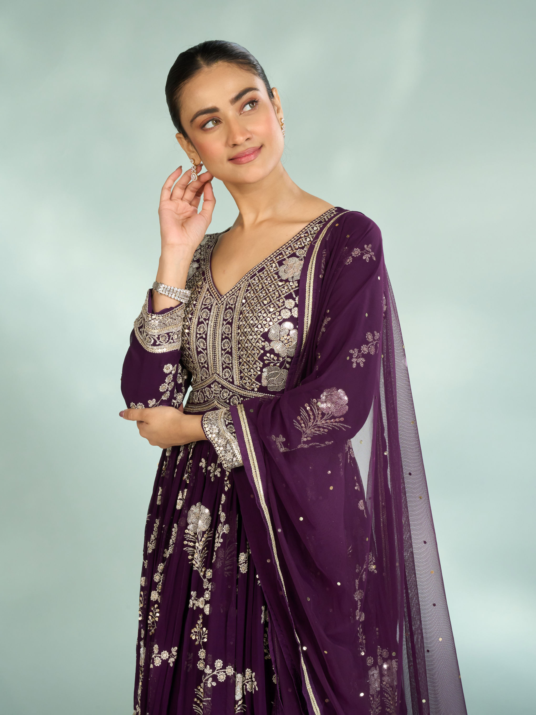 Mohey Women Wine Grandeur Georgette Anarkali Suit