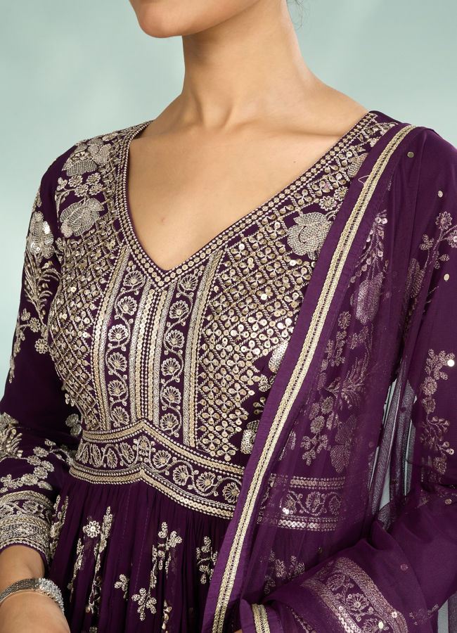 Mohey Women Wine Grandeur Georgette Anarkali Suit