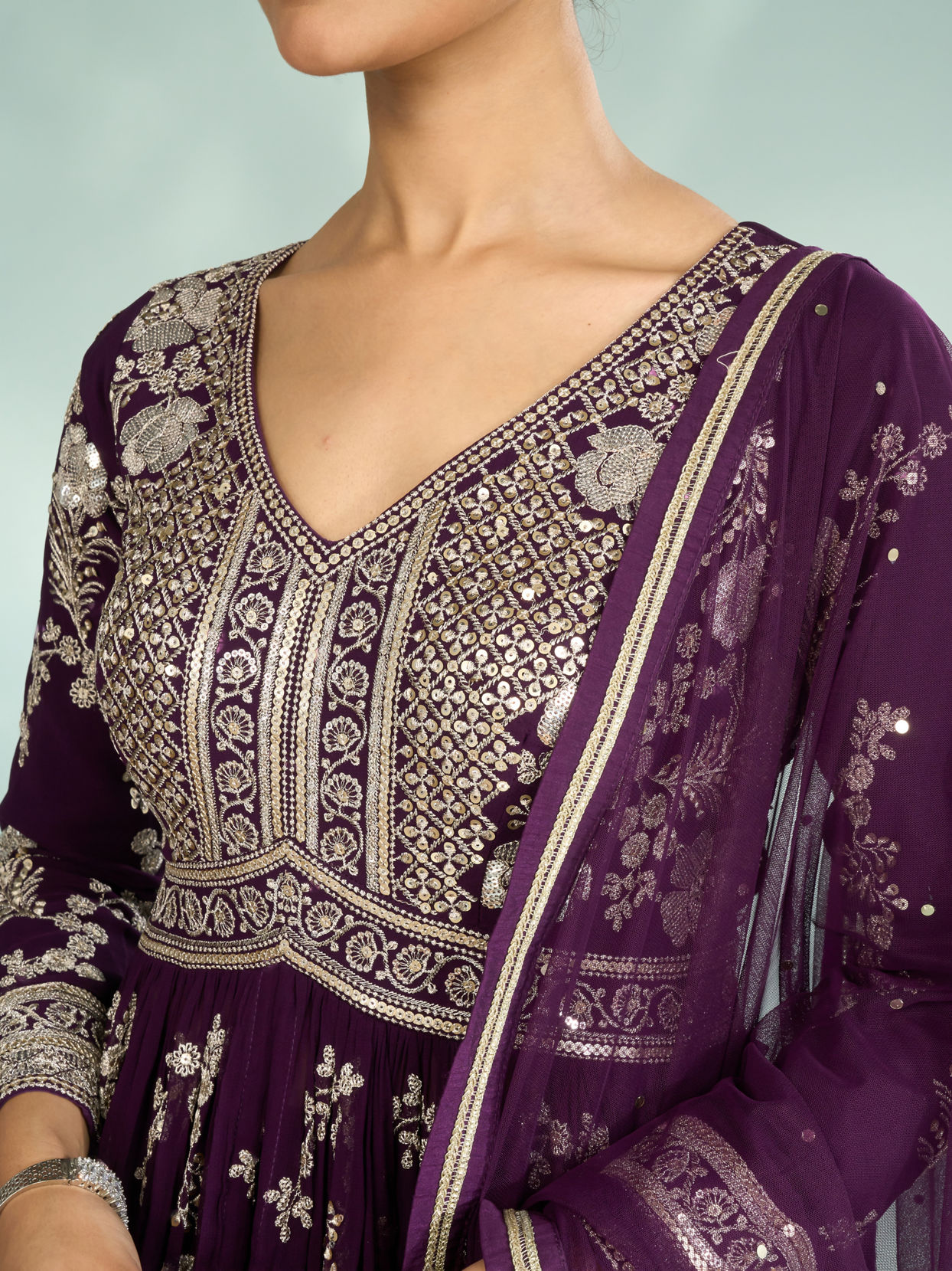 Mohey Women Wine Grandeur Georgette Anarkali Suit