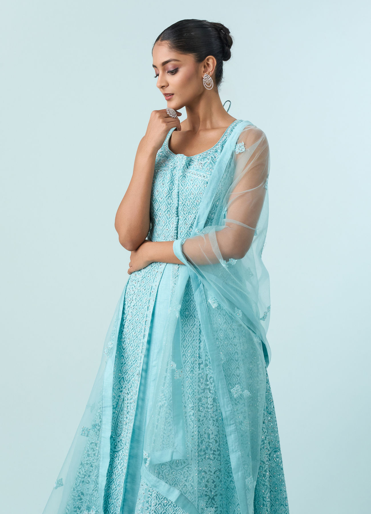Mohey Women Radiant Azure Net Anarkali Suit