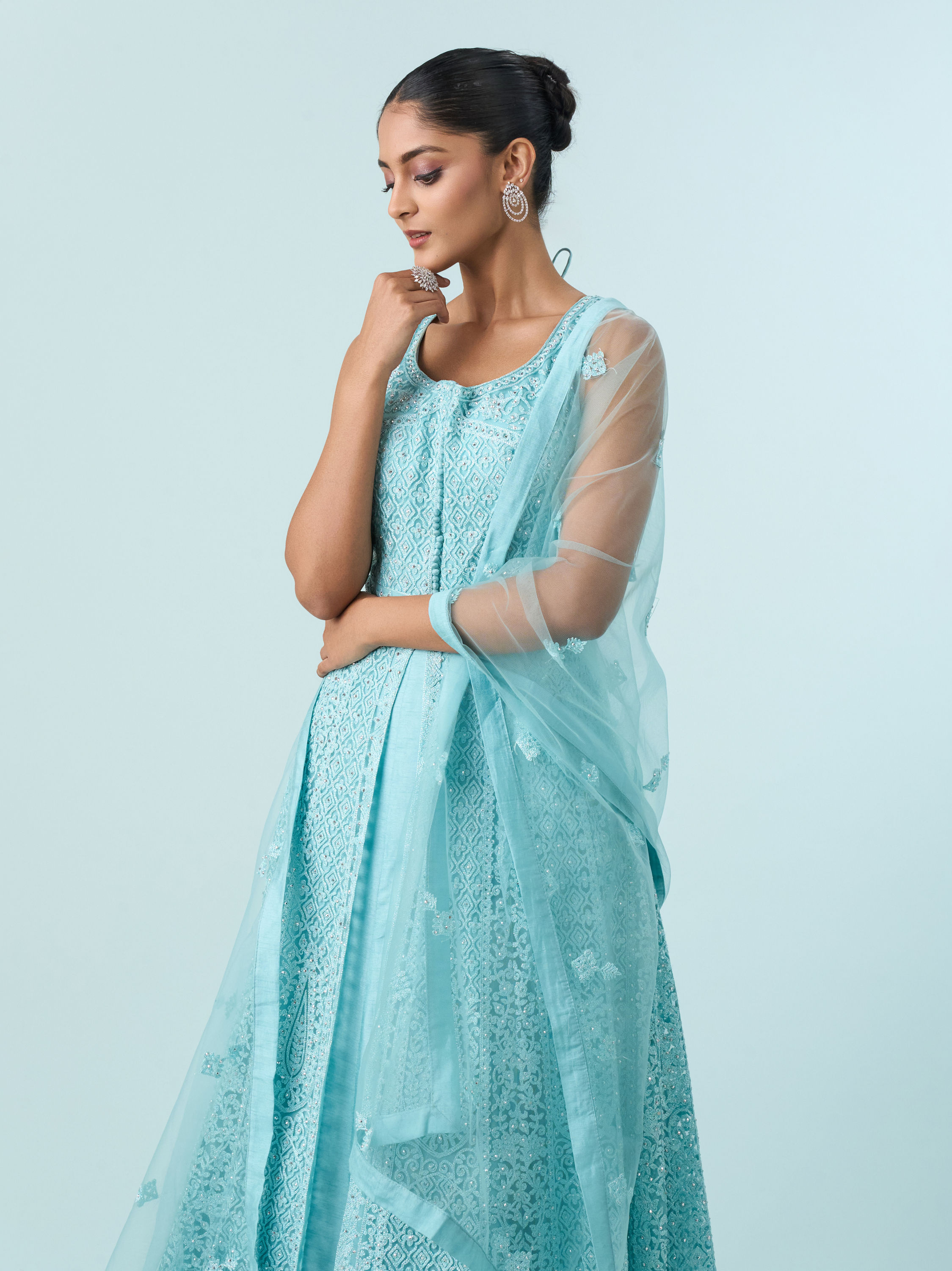 Mohey Women Radiant Azure Net Anarkali Suit
