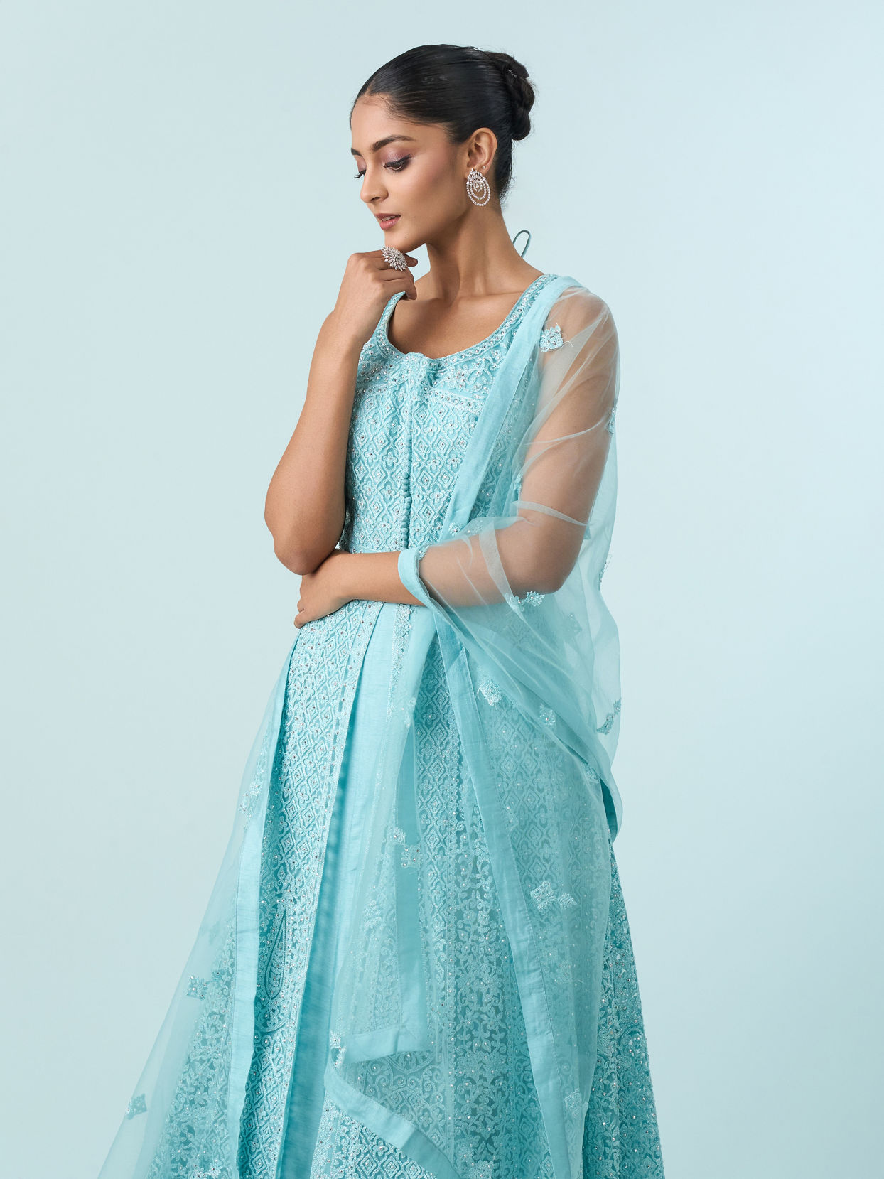 Mohey Women Radiant Azure Net Anarkali Suit