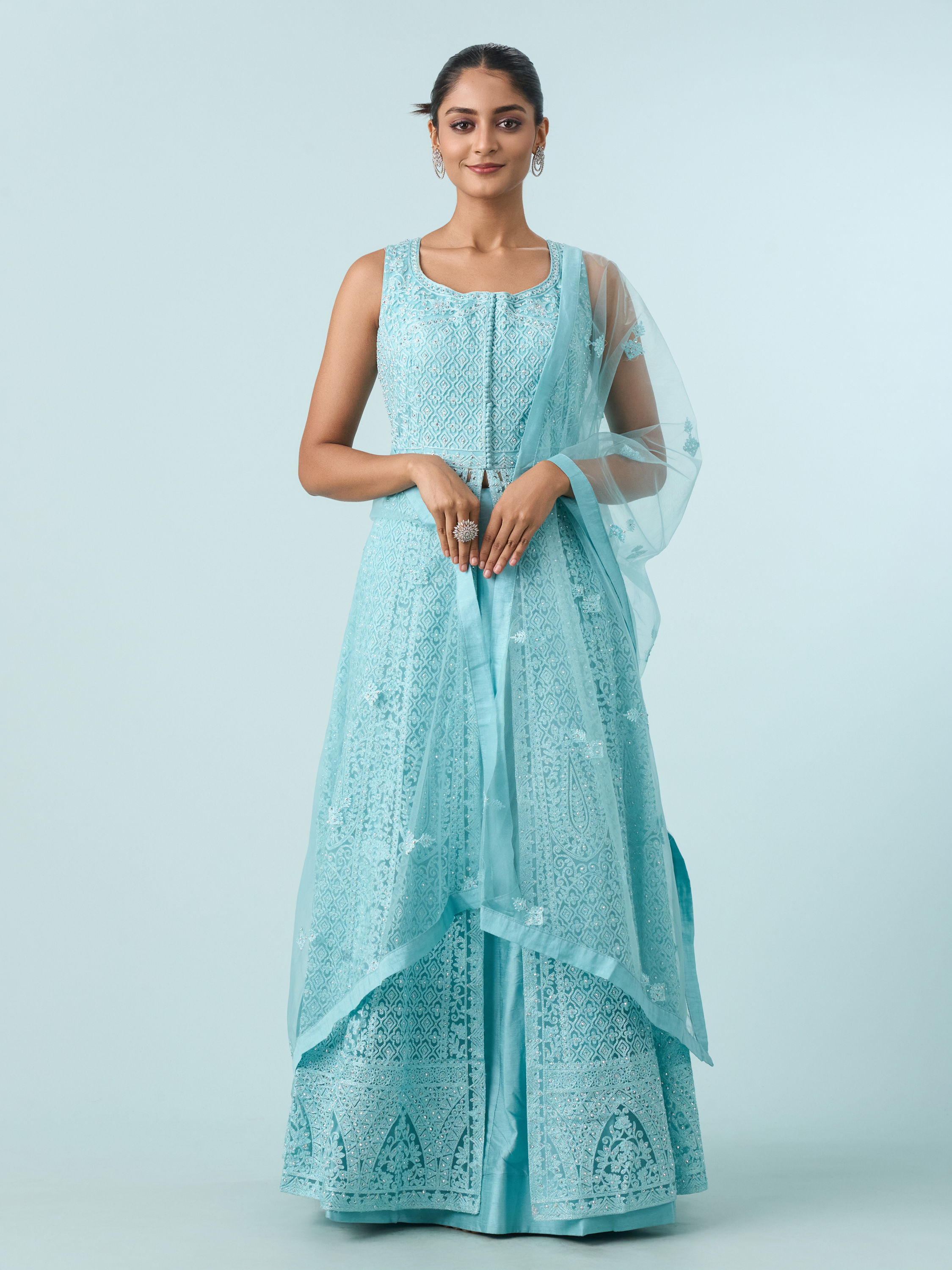 Mohey Women Radiant Azure Net Anarkali Suit