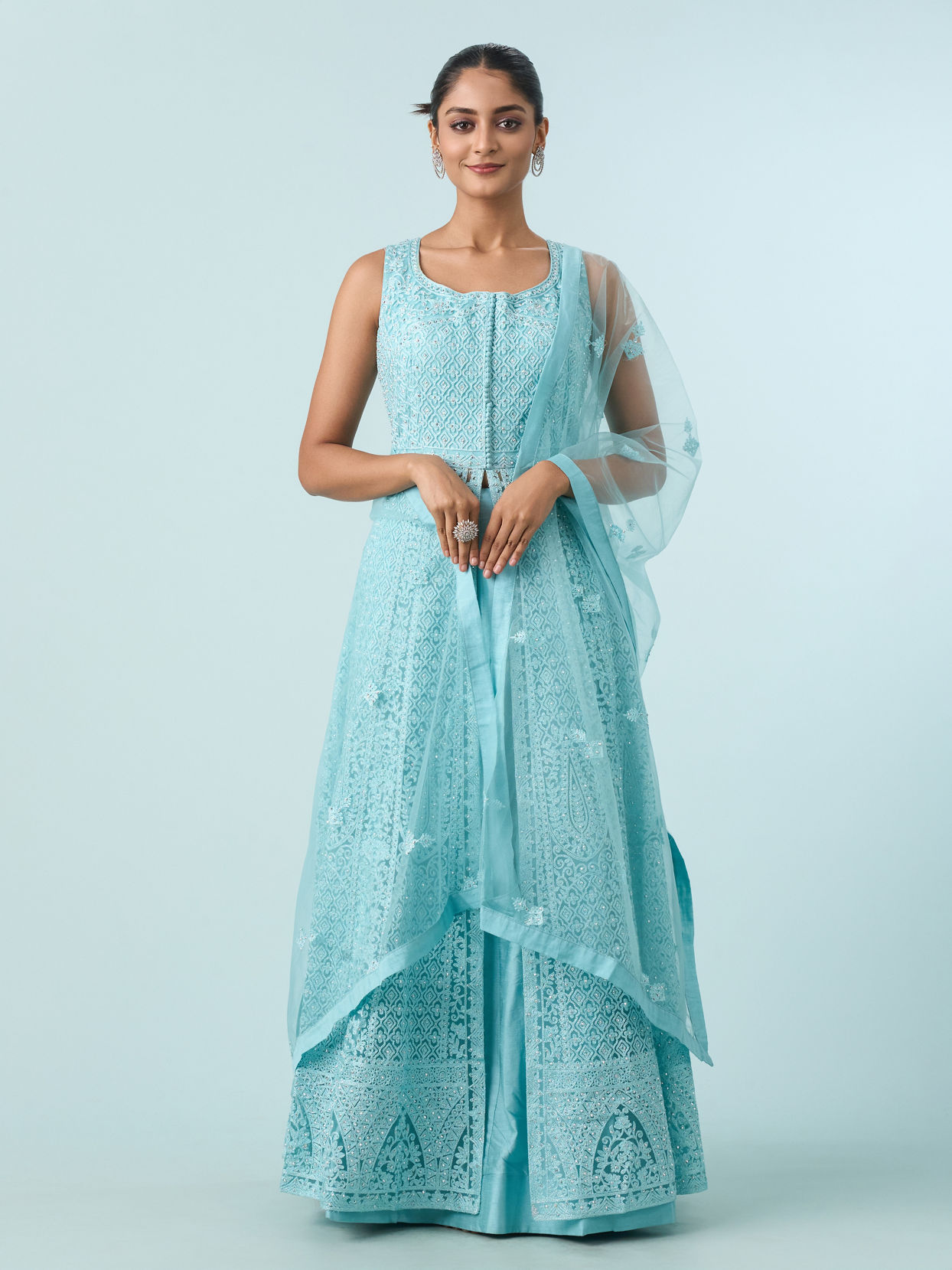 Mohey Women Radiant Azure Net Anarkali Suit