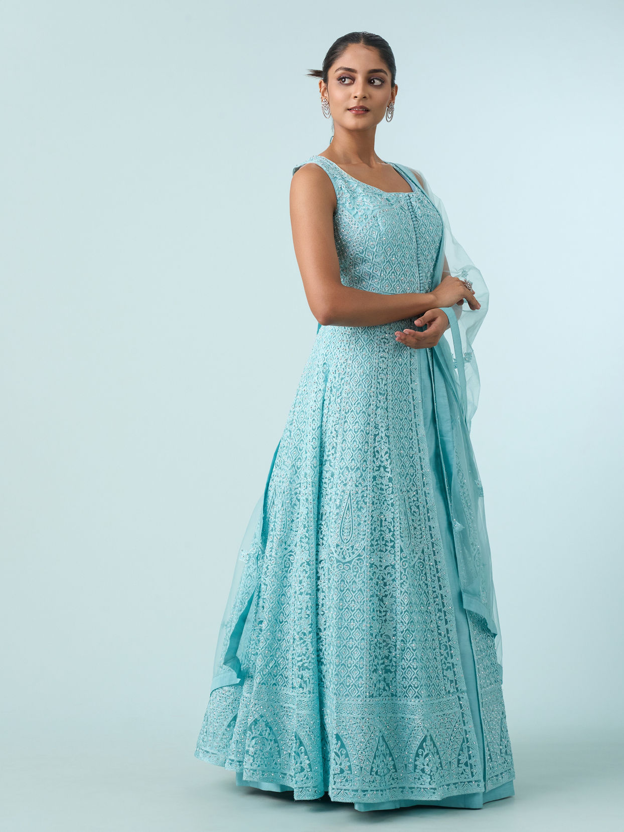 Mohey Women Radiant Azure Net Anarkali Suit