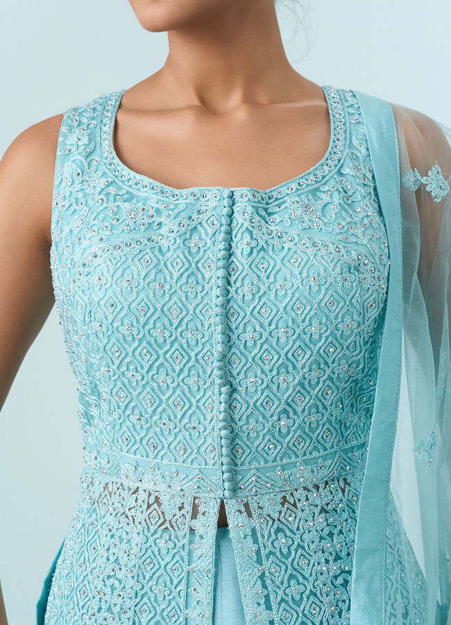 Mohey Women Radiant Azure Net Anarkali Suit