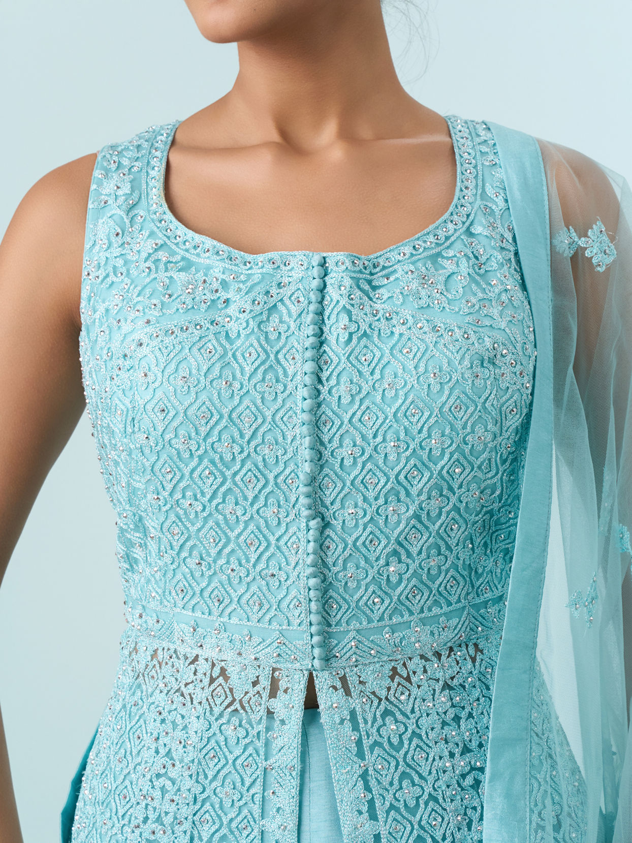 Mohey Women Radiant Azure Net Anarkali Suit