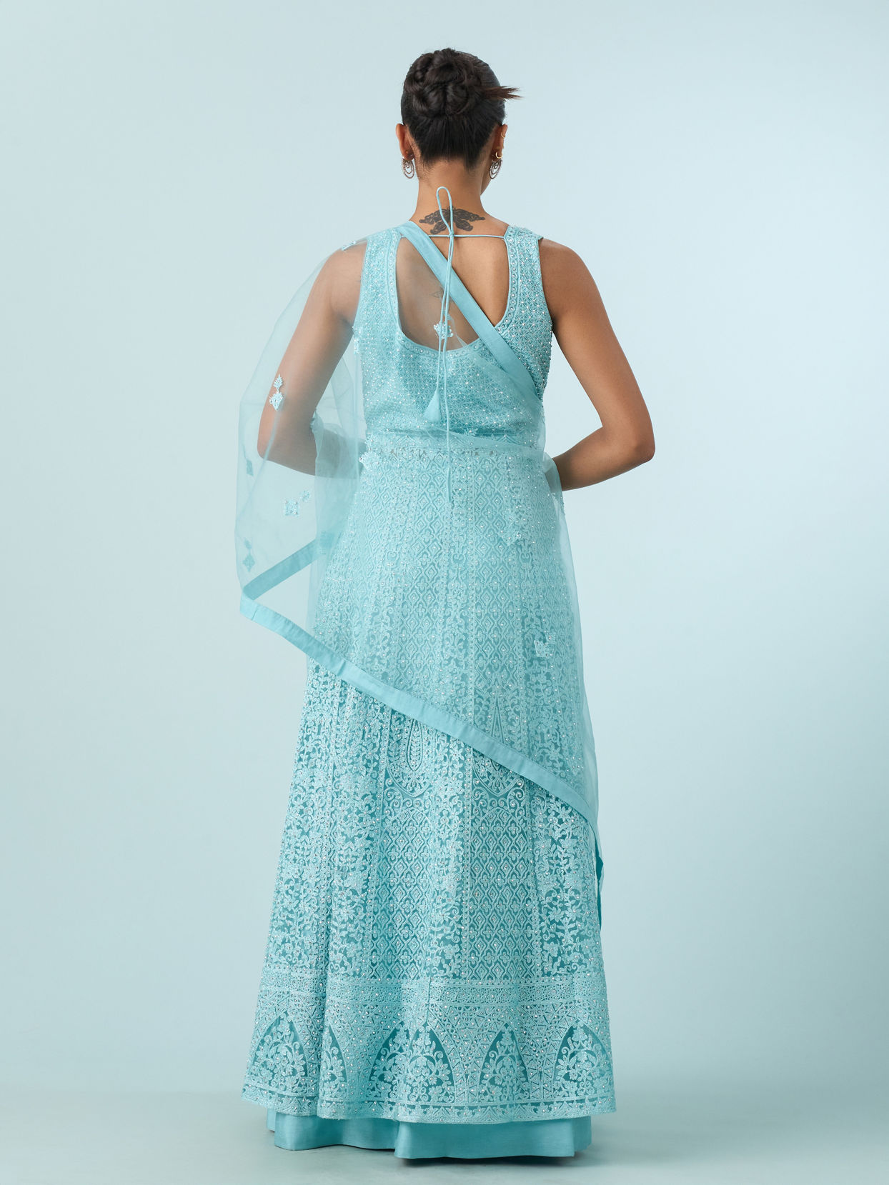 Mohey Women Radiant Azure Net Anarkali Suit