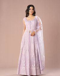 Mohey Women Lilac Net Anarkali Suit Set