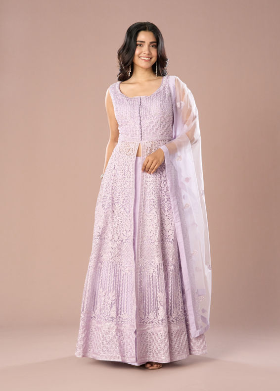 Mohey Women Lilac Net Anarkali Suit Set
