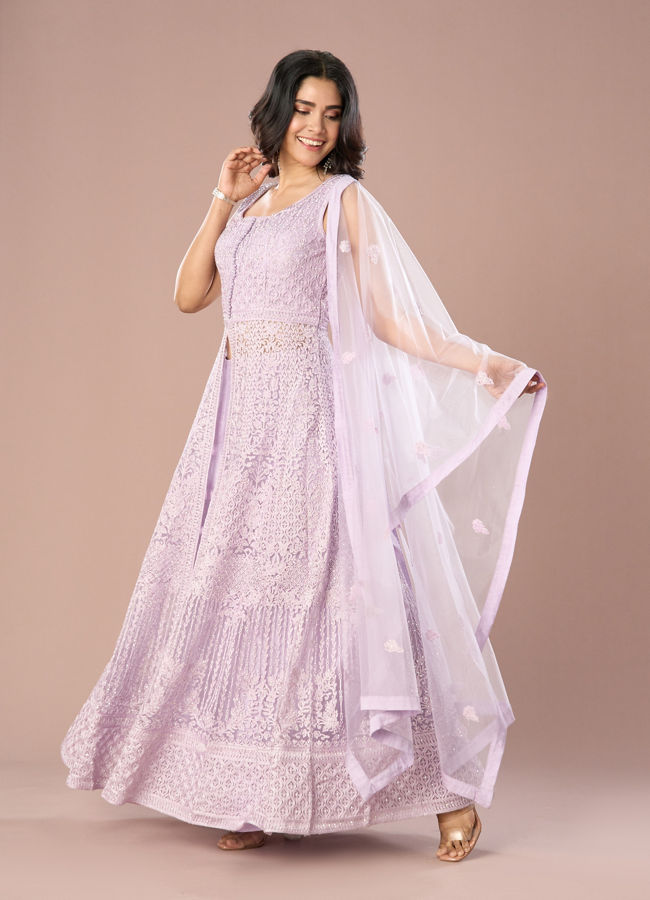 Mohey Women Lilac Net Anarkali Suit Set