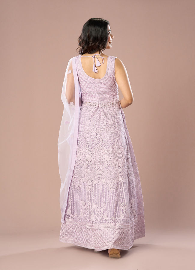 Mohey Women Lilac Net Anarkali Suit Set