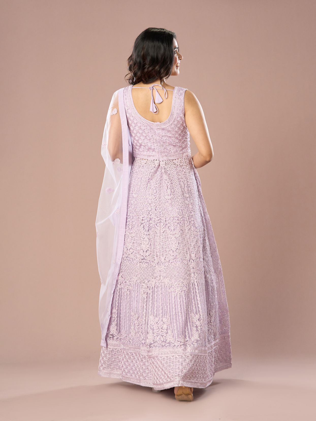 Mohey Women Lilac Net Anarkali Suit Set