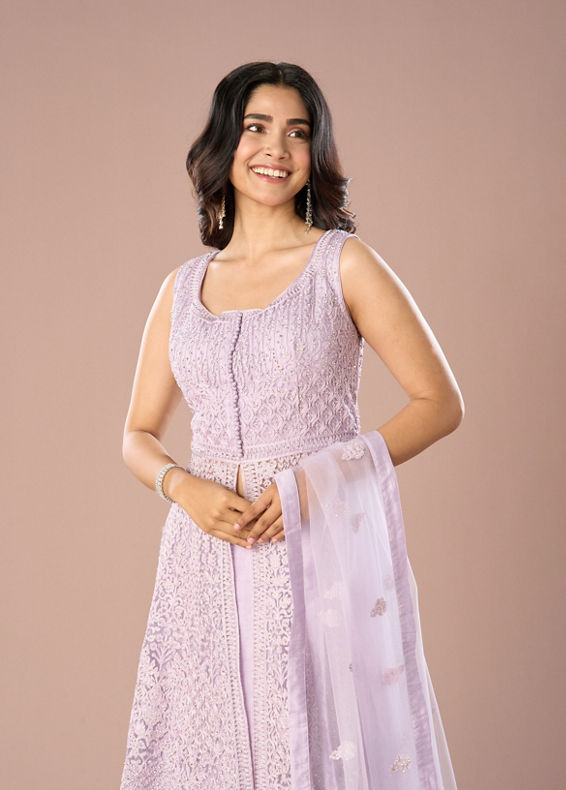 Mohey Women Lilac Net Anarkali Suit Set