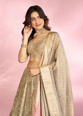 Mohey Women Elegant Grey Peach Lehenga