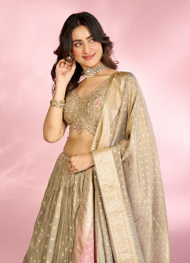 Mohey Women Elegant Grey Peach Lehenga