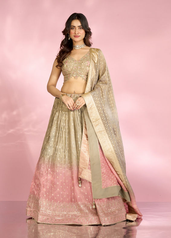 Mohey Women Elegant Grey Peach Lehenga