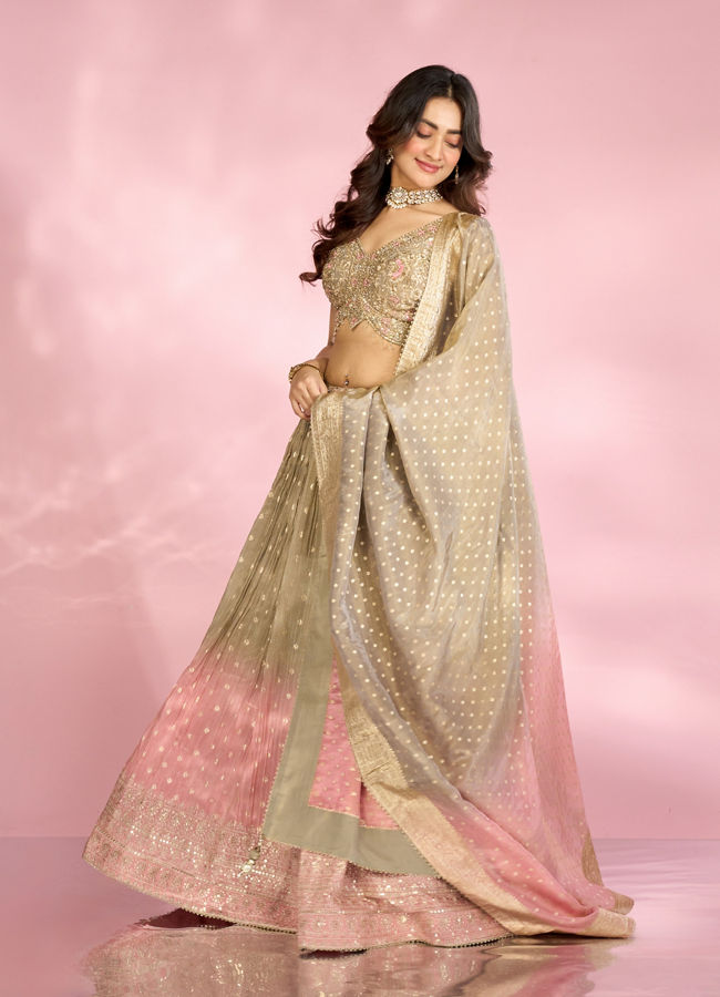 Mohey Women Elegant Grey Peach Lehenga