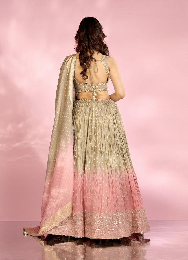 Mohey Women Elegant Grey Peach Lehenga