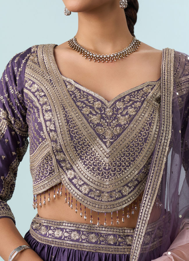 Mohey Women Regal Purple Chinon Lehenga