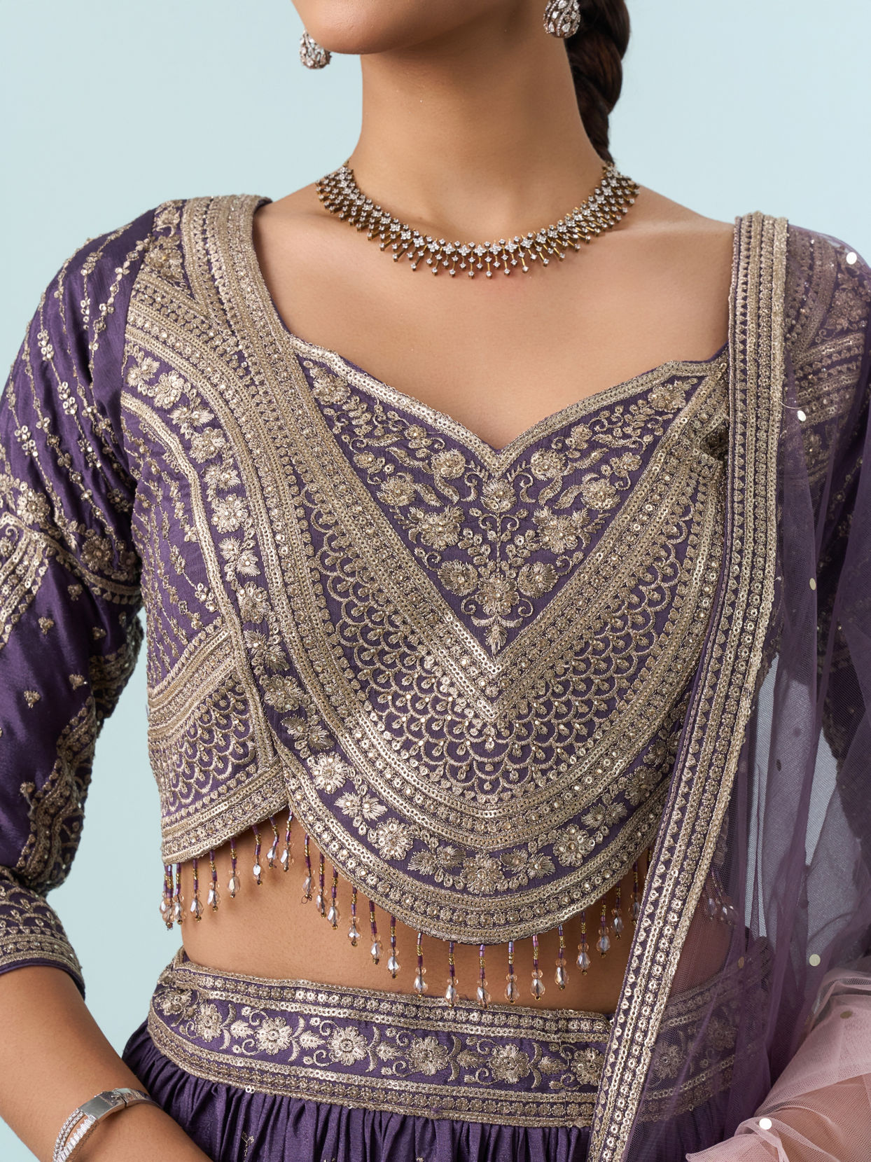 Mohey Women Regal Purple Chinon Lehenga