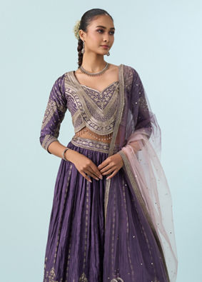 Mohey Women Regal Purple Chinon Lehenga