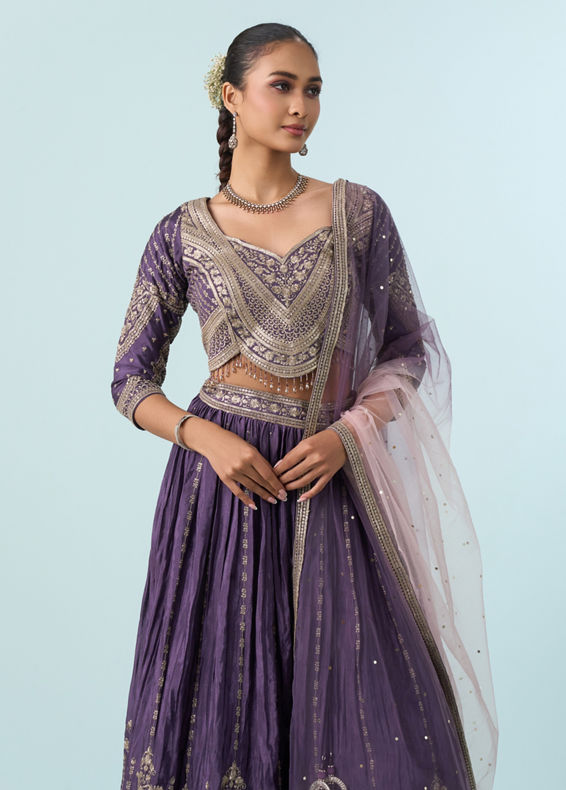 Mohey Women Regal Purple Chinon Lehenga