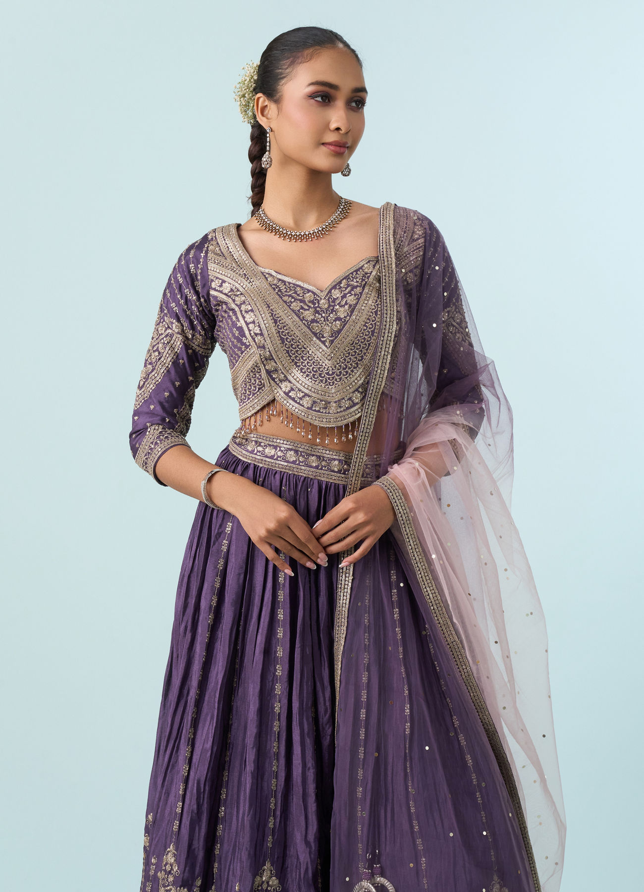 Mohey Women Regal Purple Chinon Lehenga